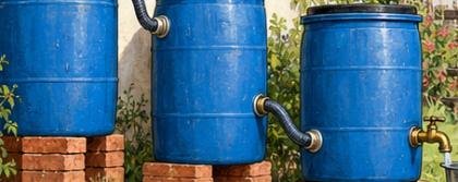 Juntar agua de lluvia con tres tambores