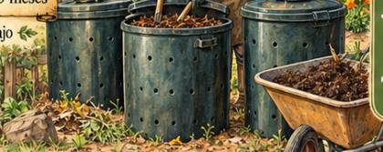 Compost casero en tres tachos